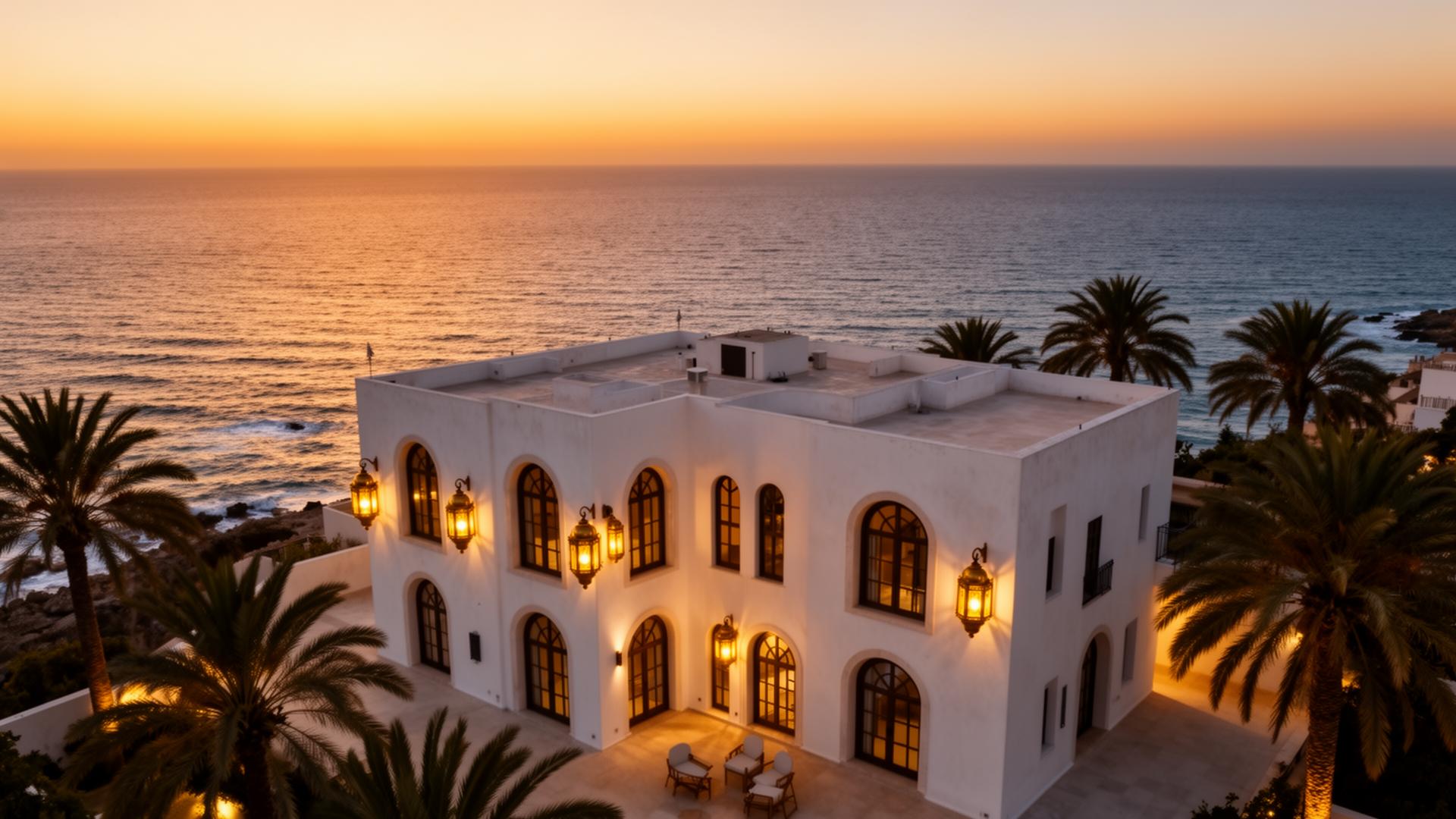 Algerian coastal villa at golden hour